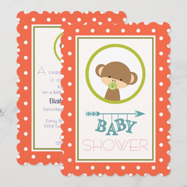 Invitation Singe-bébé avec un Baby shower Pacificateur (Devant / Derrière)