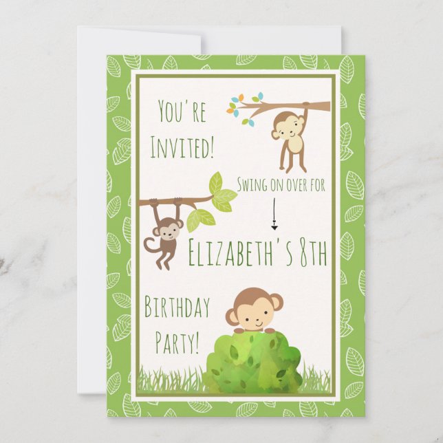 Invitation Singes se balançant des arbres Fête d'anniversaire (Devant)
