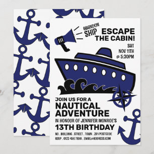 Invitation Sinking Ship Theme Escape Room, fête d'anniversair