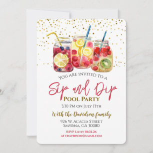 Invitation Sip and Dip Fruit Cocktail Pool Party