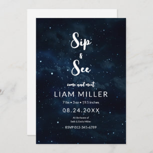 Invitation Sip and See Baby shower, Starry Night Minimalist