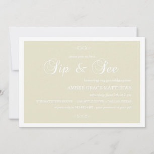 Invitation Sip And See Damassé Crème & Blanc