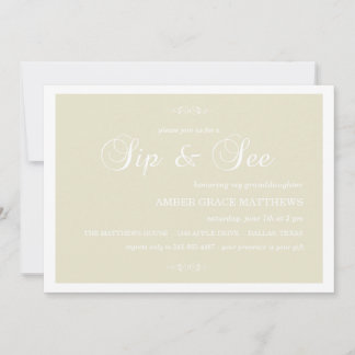 Invitation Sip And See Damassé Crème & Blanc