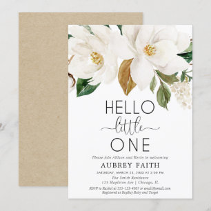Invitation Sip and See gender neutre blanc floral rustique