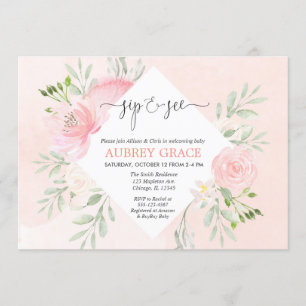 Invitation Sip and See girl baby shower Floral rose vif