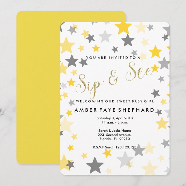Invitation Sip and See invitation, nouveau bébé, bienvenue (Devant / Derrière)