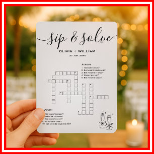 Invitation Sip and Solve Custom Wedding Crossword Puzzle
