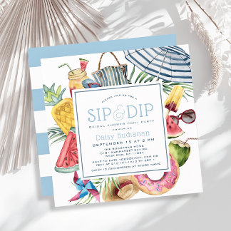 Invitation Sip & Dip Pool Party Umbrella Blue Bridal Shower