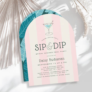 Invitation Sip & Dip Poolside Pink Stripes Bridal Shower