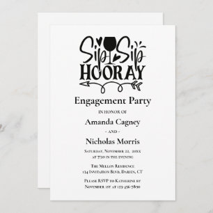 Invitation Sip Hooray Black White Typographie