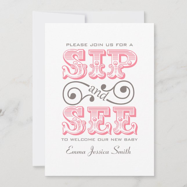 Invitation Sip Rose Et Voir Fête | C'est une fille (Devant)