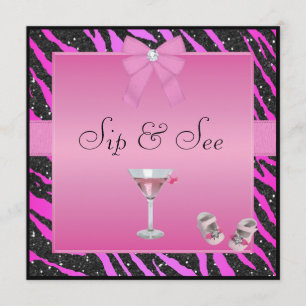 Invitation Sip & See Zebra Print Pink & Black Baby shower