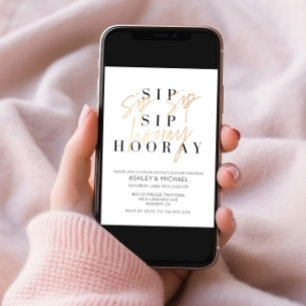 Invitation Sip Sip Hooray Black Gold Photo Couple's Shower