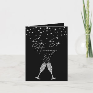 Invitation Sip Sip Hooray Black & White Anniversaire Citation