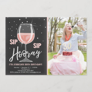 Invitation Sip Sip Hooray Chalkboard Vin Adulte Anniversaire