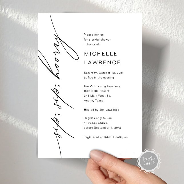 Invitation Sip, Sip, Hooray, Fête de la Fête des mariées (Sip, Sip, Hooray, Bridal Shower Party Celebration Invitation card, Digital template file.)