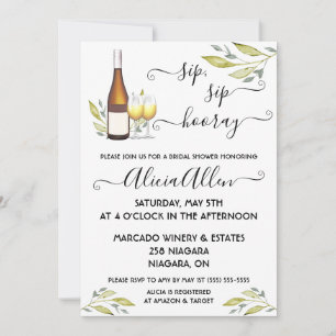 Invitation Sip, Sip, Hooray ! Fête des mariées à thème du vin