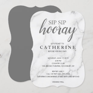 Invitation Sip Sip Hooray Marbre, Fête de l'mariée noire et b