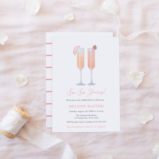 Invitation Sip Sip Hooray Mimosa Bar Fête des mariées Cocktai (Créateur téléchargé)