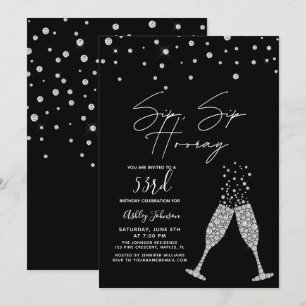Invitation Sip Sip Hooray Moderne Noir & Blanc Citation Anniv