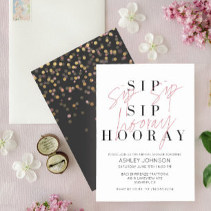 Invitation Sip Sip Hooray moderne noir blanc Fête des mariées