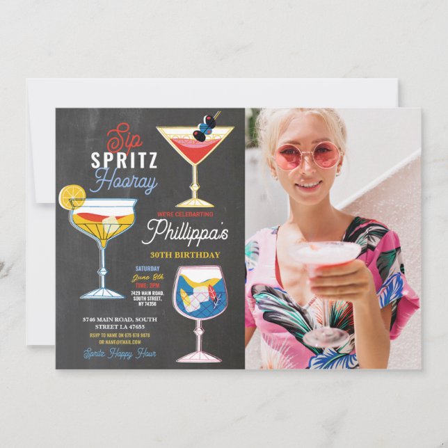 Invitation Sip Spritz Photo Party Cocktails Boissons Annivers (Devant)