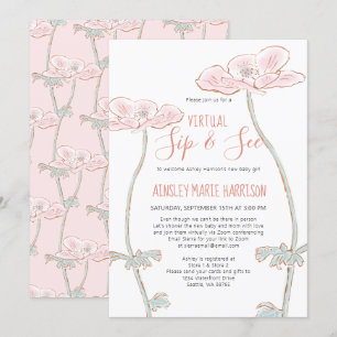 Invitation Sip & Voir Blush Pink Baby Girl Baby shower virtue