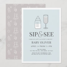 Sip & Voir Champagne Bouteille Baby shower bleu