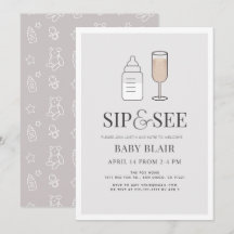Sip & Voir Champagne Bouteille Baby shower gris