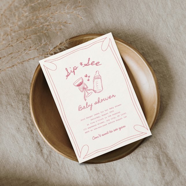 Invitation Sip & voir fille baby shower (Créateur téléchargé)