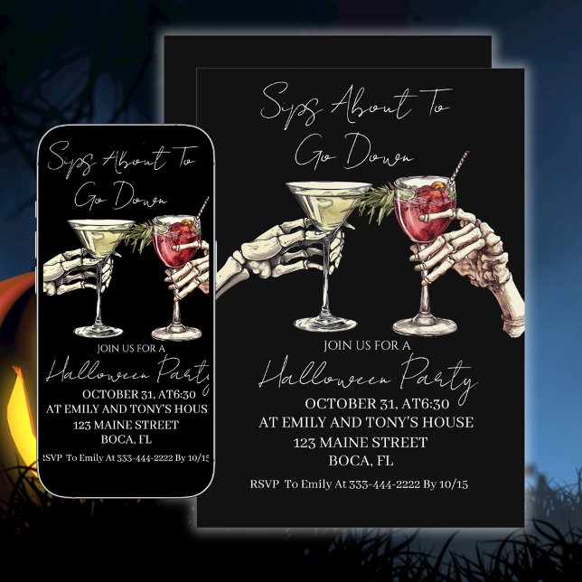 Invitation Sips Sur Le Point De Descendre Le Parti Halloween (Créateur téléchargé)