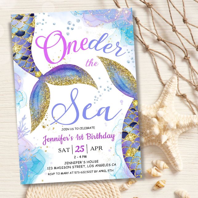 Invitation Sirène 1er anniversaire fille ONE der the Sea (Créateur téléchargé)
