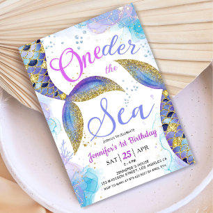 Invitation Sirène 1er anniversaire fille rose ONEder la mer