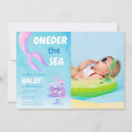 Invitation Sirène 1er anniversaire ONEder la mer Bleu Photo