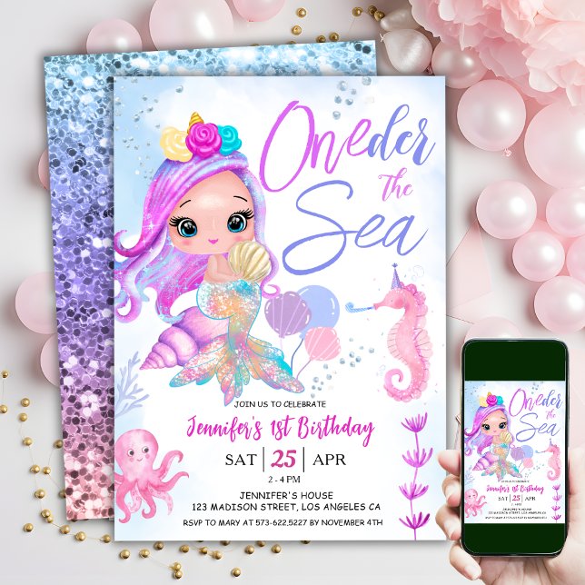 Invitation Sirène 1er anniversaire ONEder Sea Mermaid (Créateur téléchargé)