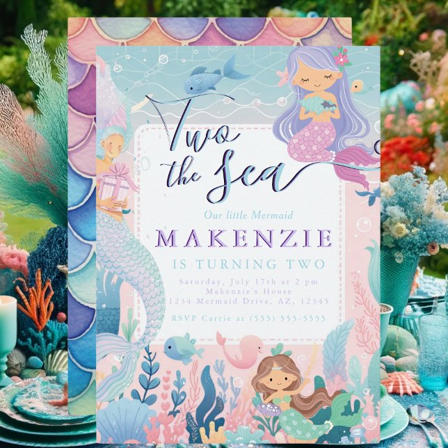 Invitation Sirène d'anniversaire 2 (Mermaid birthday party invitation for 2 year old.)