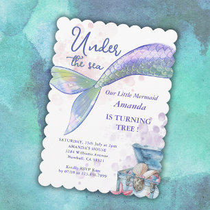 Invitation Sirène D'Aquarelle Sous La Fête D'Anniversaire De