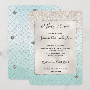 Invitation Sirène de Parties scintillant en argent Mint Blue 