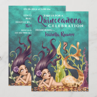 Invitation Sirène et cheval de mer sous la mer Quinceañera