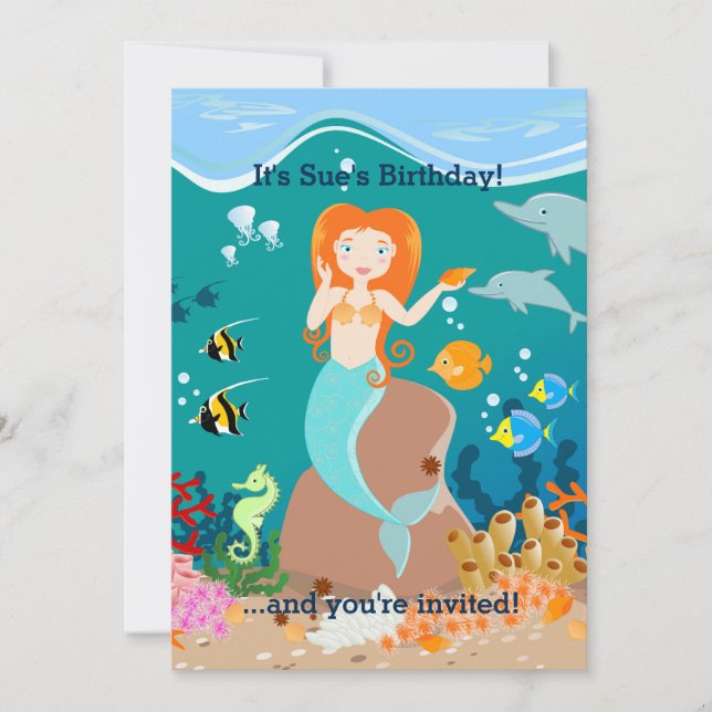 Invitation Sirène et dauphins sous la mer fête d'anniversaire (Devant)