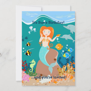 Invitation Sirène et dauphins sous la mer fête d'anniversaire