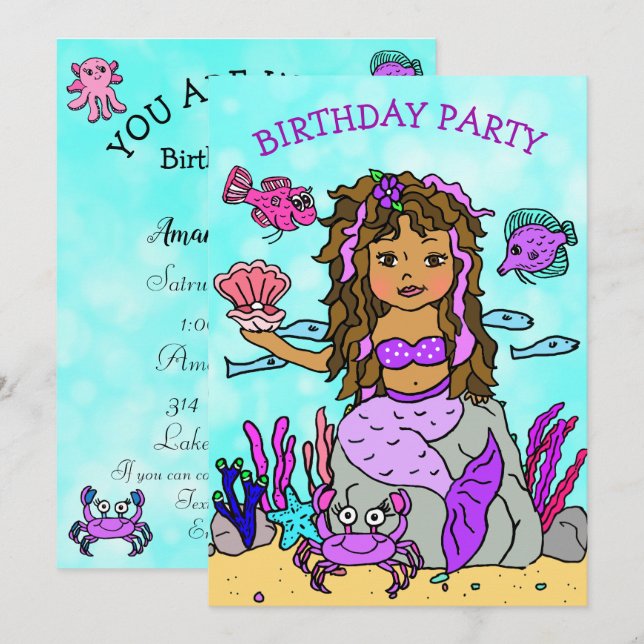 Invitation Sirène ethnique sous la fête d'anniversaire de la  (Devant / Derrière)