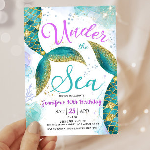 Invitation Sirène fille 10 ans Anniversaire Rose Turquoise So