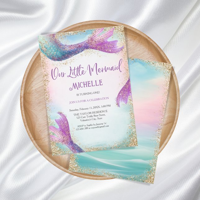 Invitation Sirène Magique Arc-en-Ciel Brillant Sous la Mer (glitter mermaid birthday party )