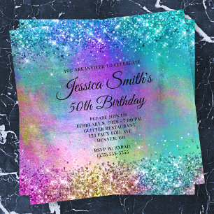 Invitation Sirène Pailletée Glitter Papier Métallisé 50e Anni