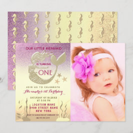 Invitation Sirène rose et or 1er anniversaire