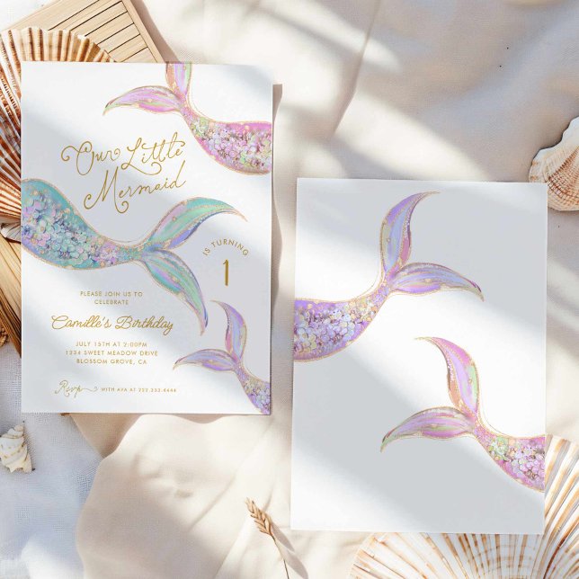 Invitation Sirène sous la mer 1er anniversaire (Our Little Mermaid First Birthday Party Invitation)