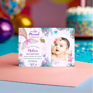 Invitation Sirène sous la mer 1er fête d'anniversaire