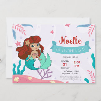 Invitation Sirène sous la mer Anniversaire