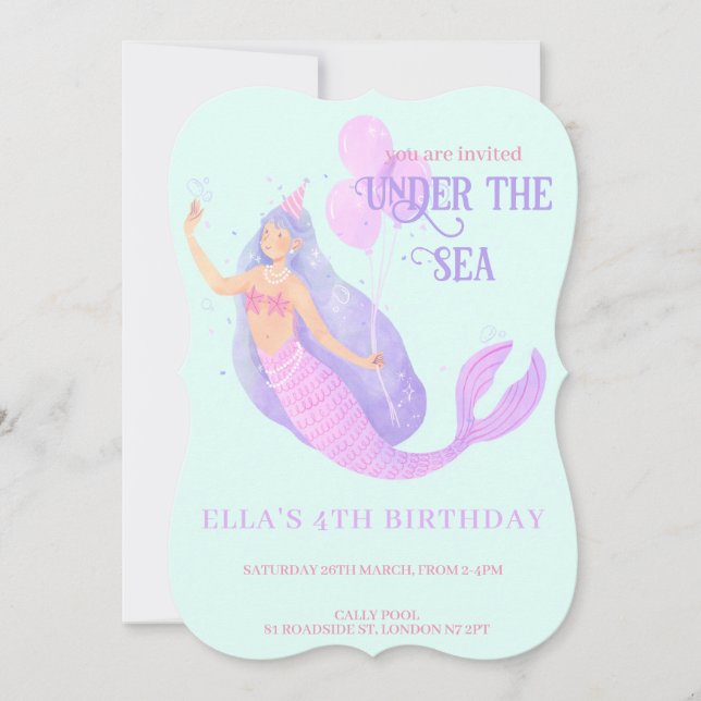 Invitation Sirène sous la mer Anniversaire Blue Party (Devant)
